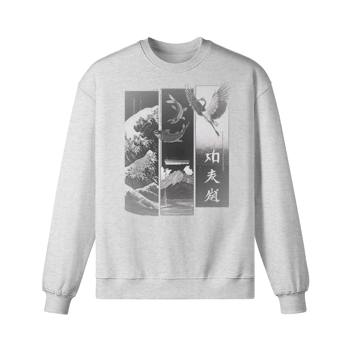 Dark Edition „Koi & Kranich“ – Oversized Sweatshirt – Sage Green – Japan Art – Ansicht 5
