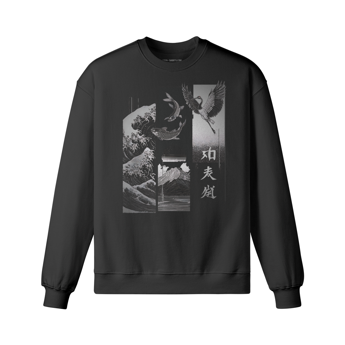 Dark Edition „Koi & Kranich“ – Oversized Sweatshirt – Heather Gray – Japan Art – Ansicht 4