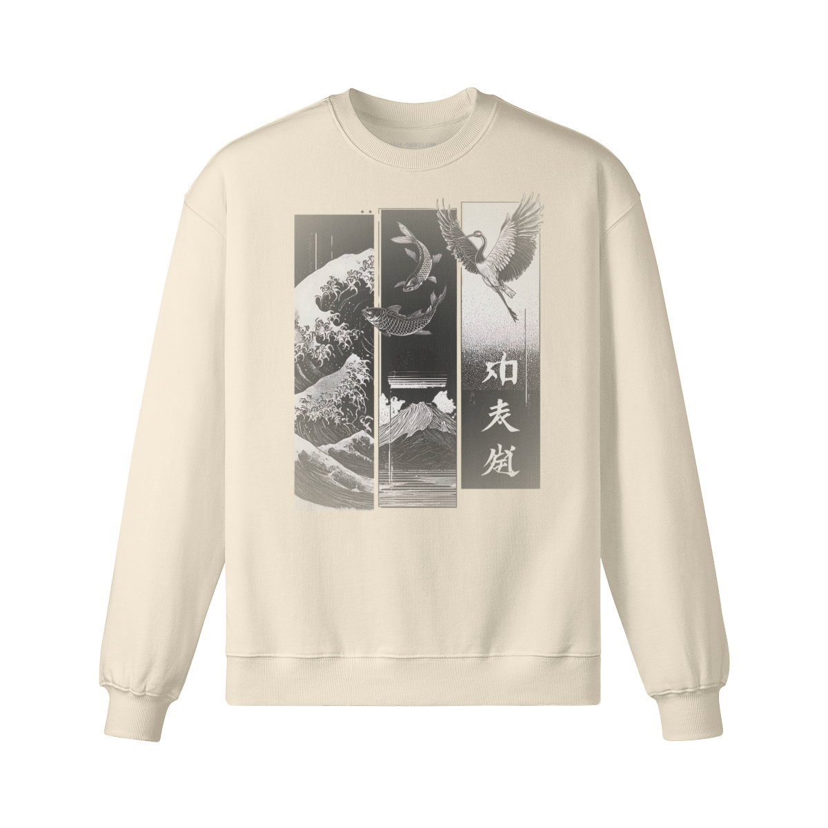 Dark Edition „Koi & Kranich“ – Oversized Sweatshirt – White – Japan Art – Ansicht 9