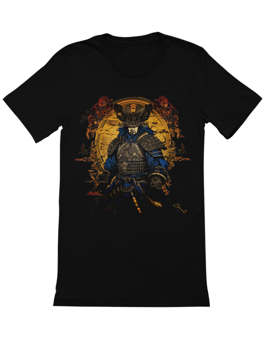 Samurai in Ruestung auf goldenem Hintergrund Japan Bio T-Shirt 1039