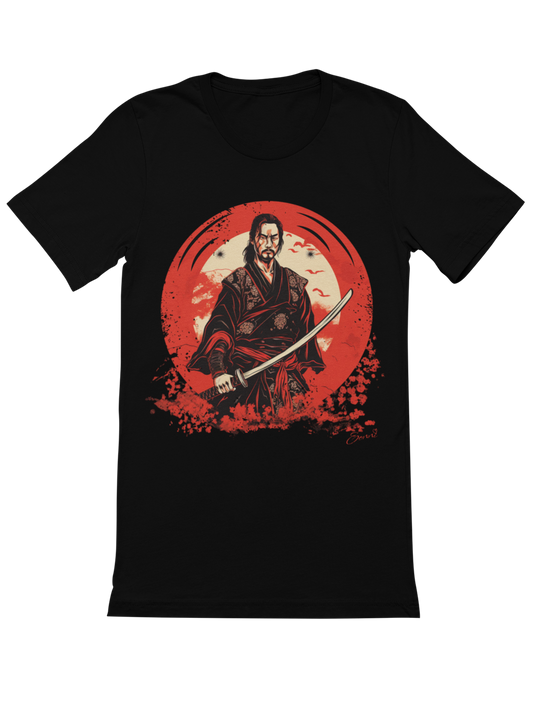 Samurai im Kimono mit Katana in blutigem Nebel Japan Bio T-Shirt 1059