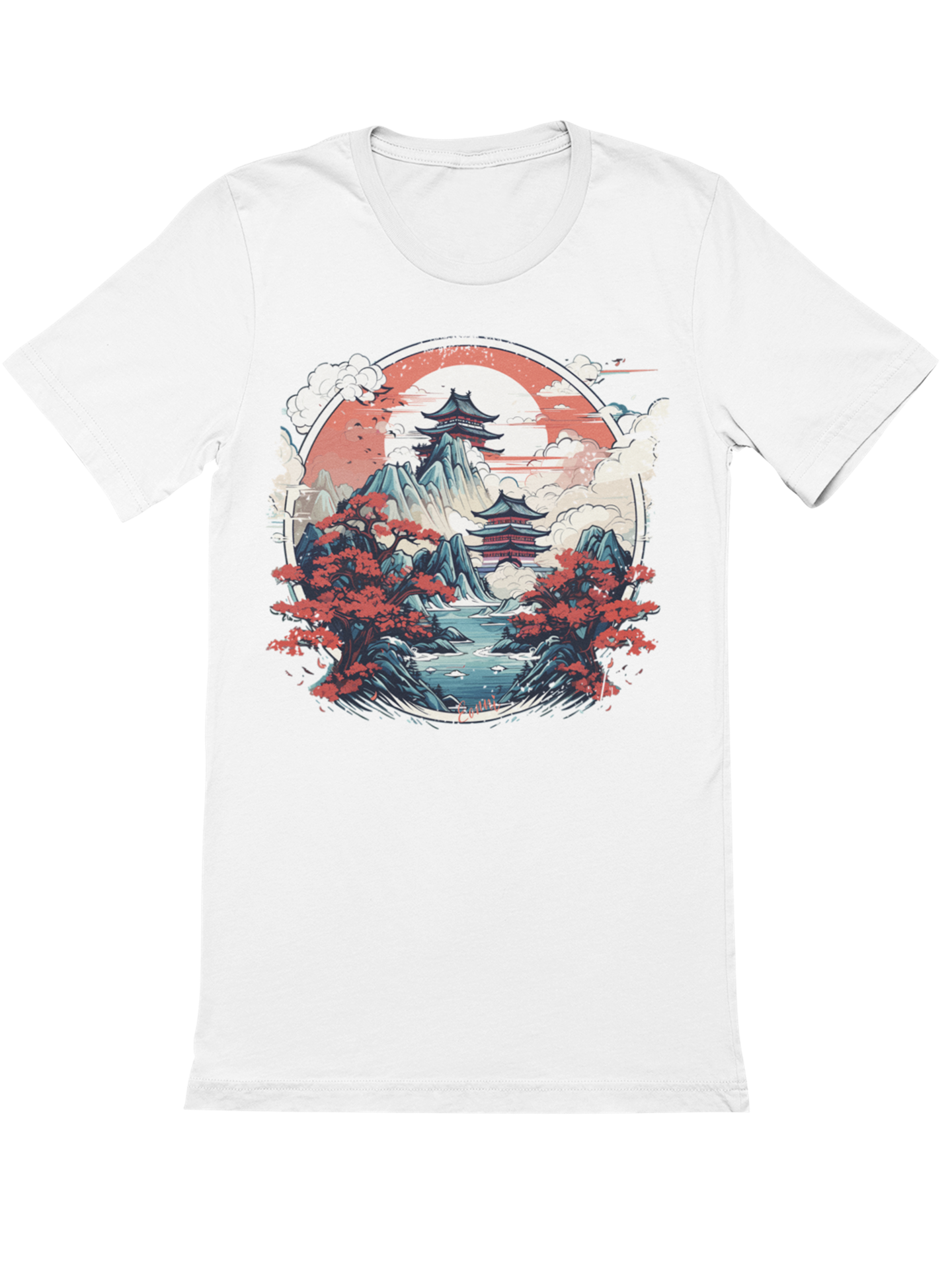 Tempel in den Bergen vor Sonnenaufgang Japan Bio T-Shirt 1064