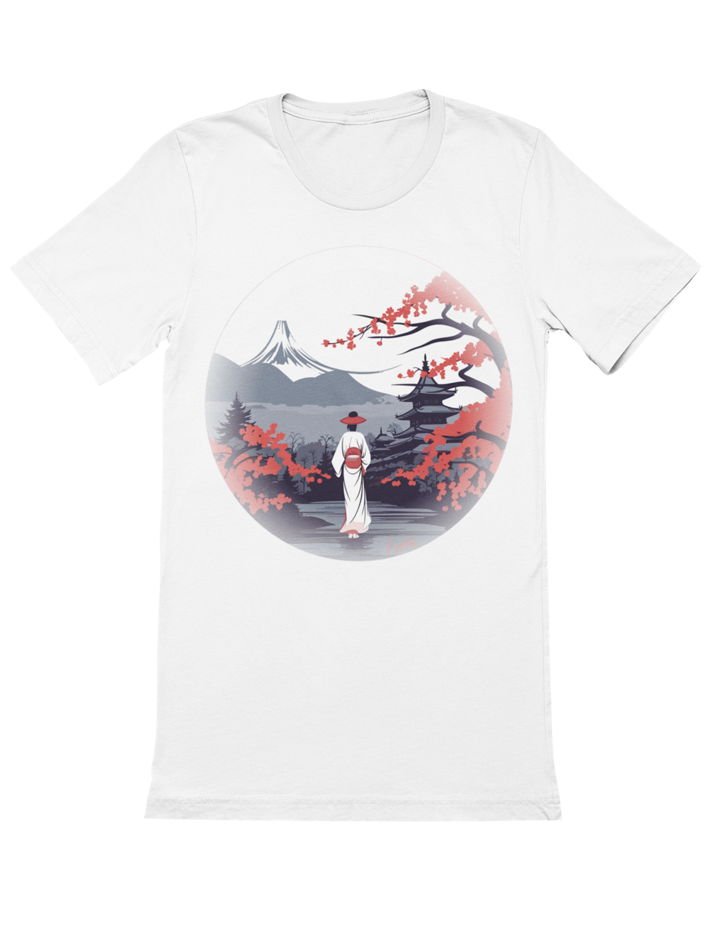 Japan Elemente Pagode Fuji Kirschbluete Geisha Bio T-Shirt 1075