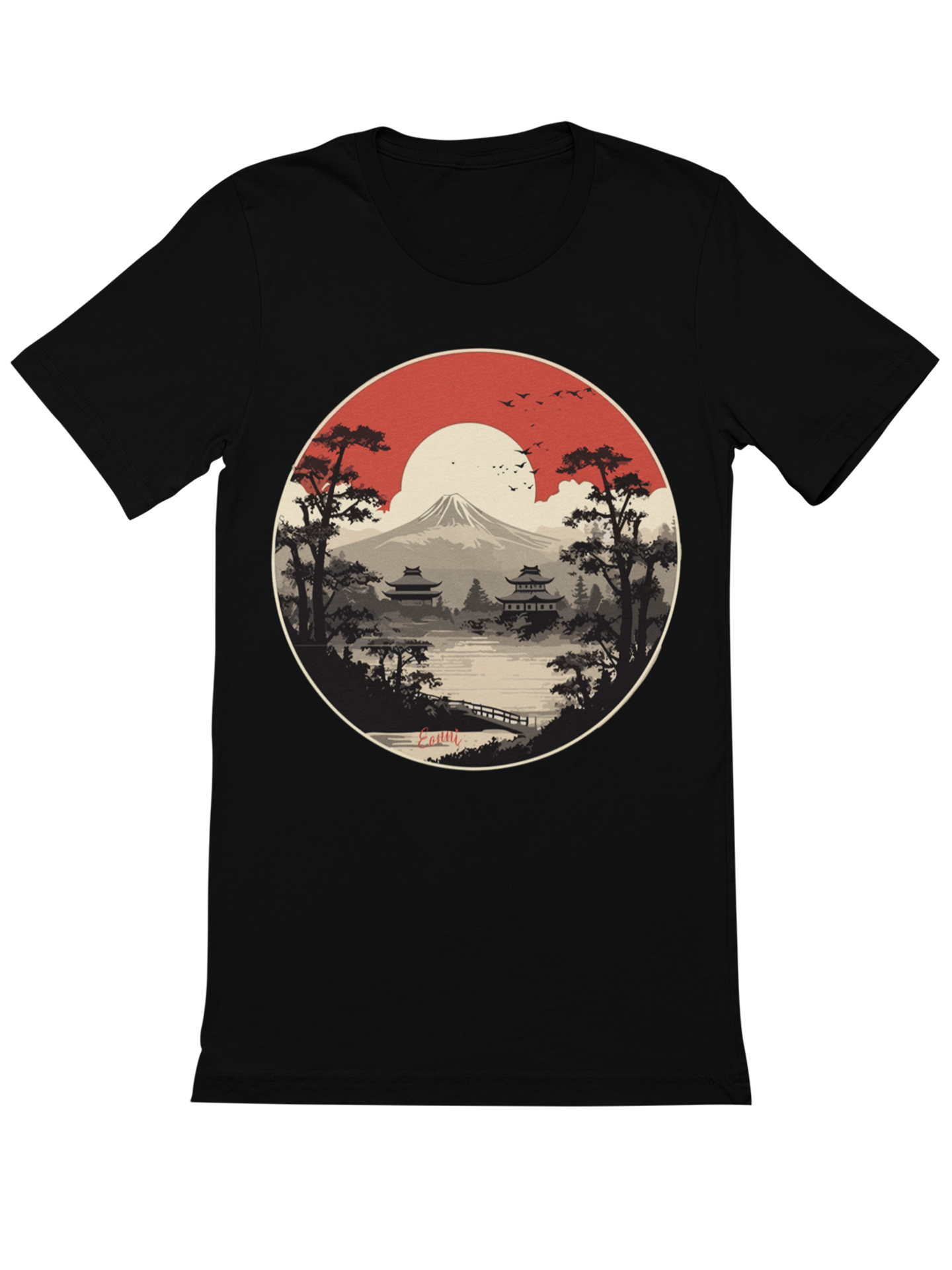 Landschaft mit Pagoden vor Mount Fuji Japan Bio T-Shirt 1079