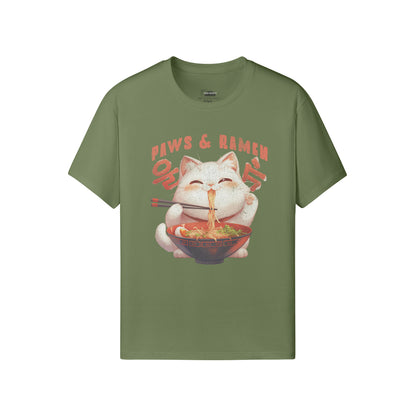 Ausgefallenes T-Shirt für Männer und Damen mit Katzen print "Paws and Ramen"-ASIA-Shirts