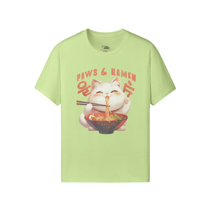 Ausgefallenes T-Shirt für Männer und Damen mit Katzen print "Paws and Ramen"-ASIA-Shirts