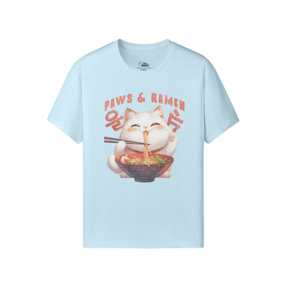 Ausgefallenes T-Shirt für Männer und Damen mit Katzen print "Paws and Ramen"-ASIA-Shirts