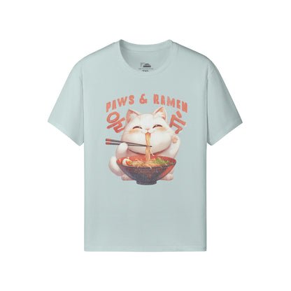 Ausgefallenes T-Shirt für Männer und Damen mit Katzen print "Paws and Ramen"-ASIA-Shirts