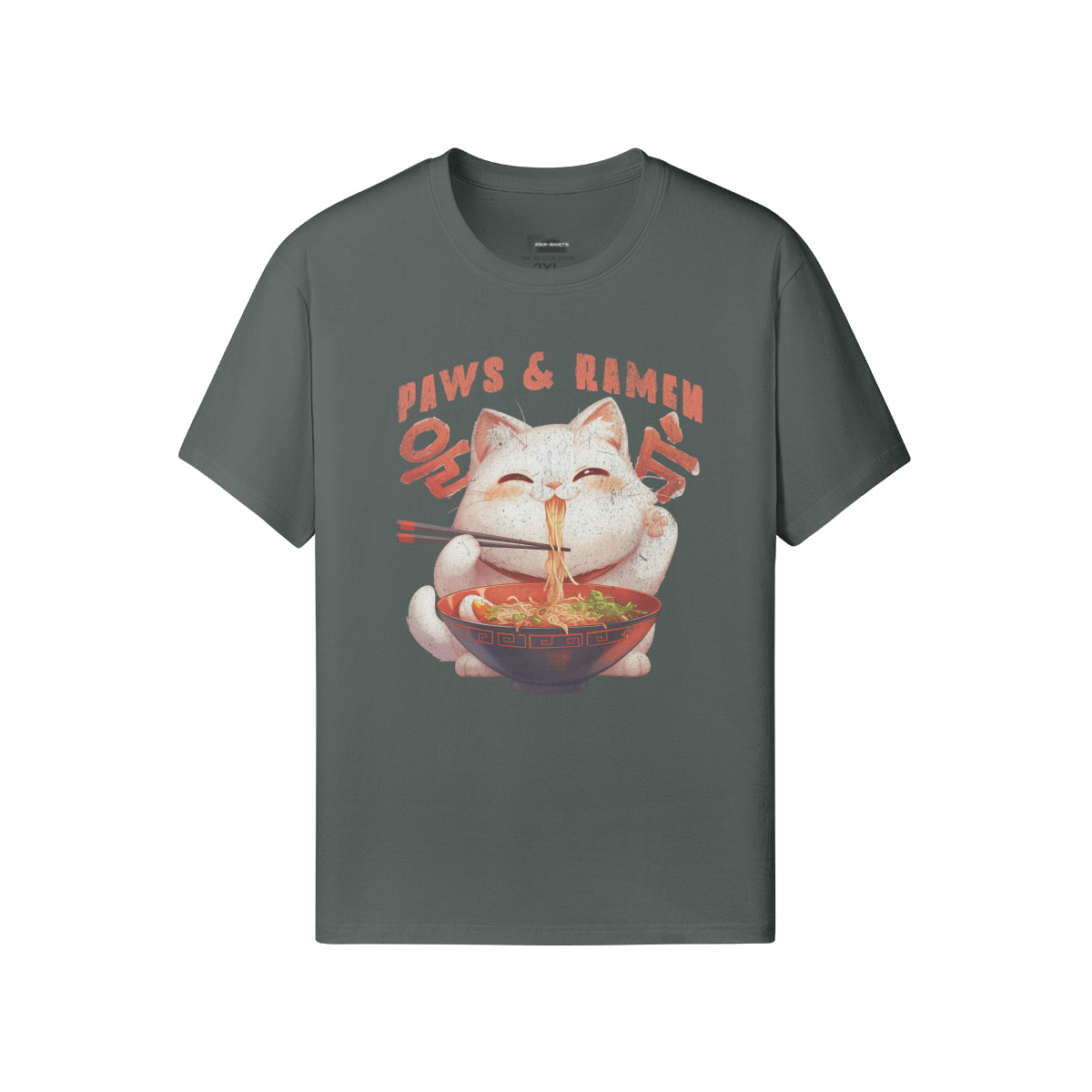 Ausgefallenes T-Shirt für Männer und Damen mit Katzen print "Paws and Ramen"-ASIA-Shirts