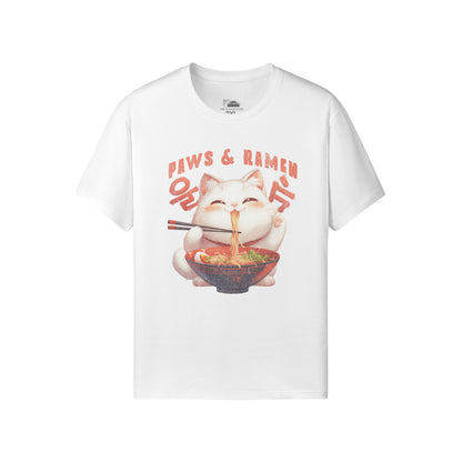 Ausgefallenes T-Shirt für Männer und Damen mit Katzen print "Paws and Ramen"-ASIA-Shirts