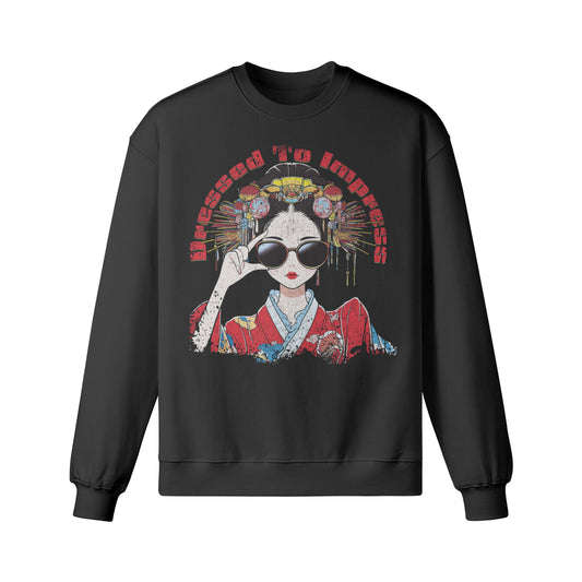 Heavy Oversized Sweatshirt Geisha "dress to impress! print-ASIA-Shirts ASIA-Shirts
