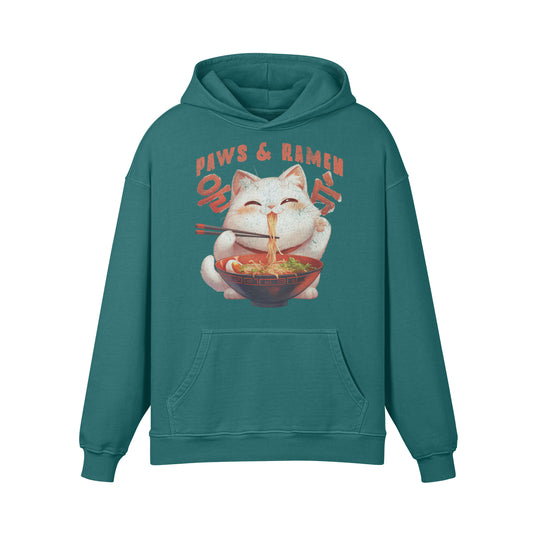 Premium Hoodie washed out look "Paws and Ramen" print-ASIA-Shirts ASIA-Shirts