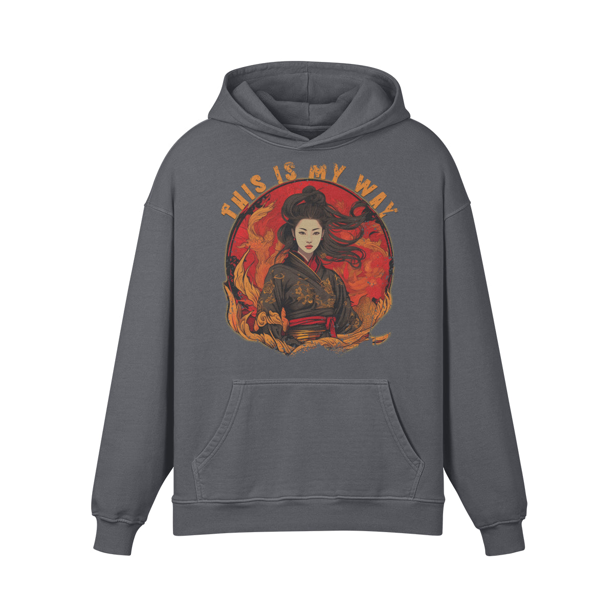 Premium Hoodie washed out look "Geisha" print-ASIA-Shirts