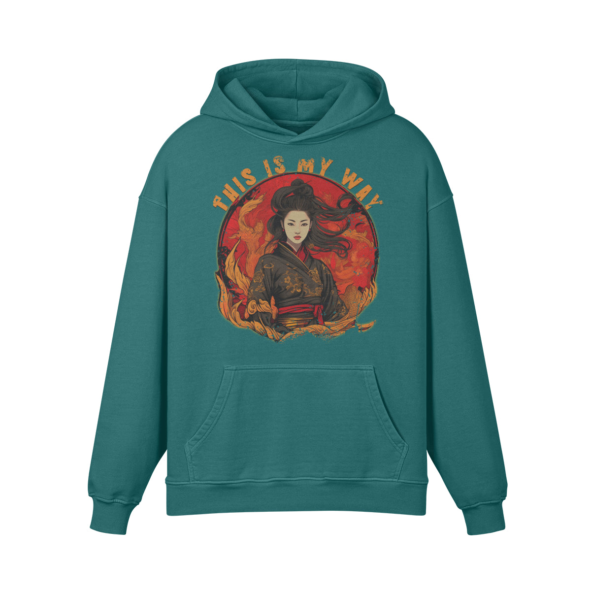 Premium Hoodie washed out look "Geisha" print-ASIA-Shirts