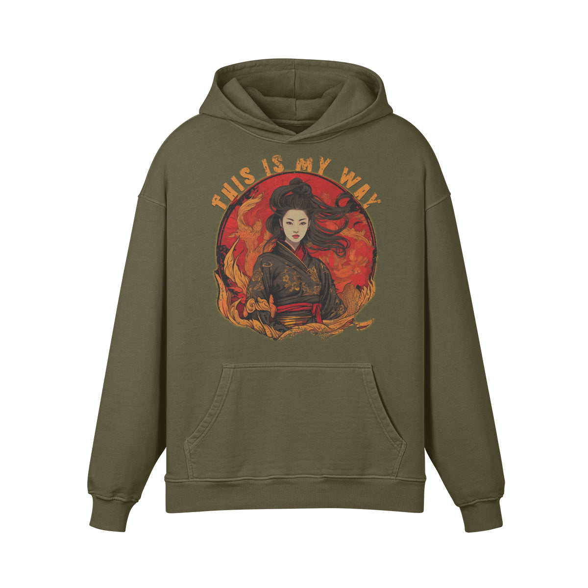 Premium Hoodie washed out look "Geisha" print-ASIA-Shirts