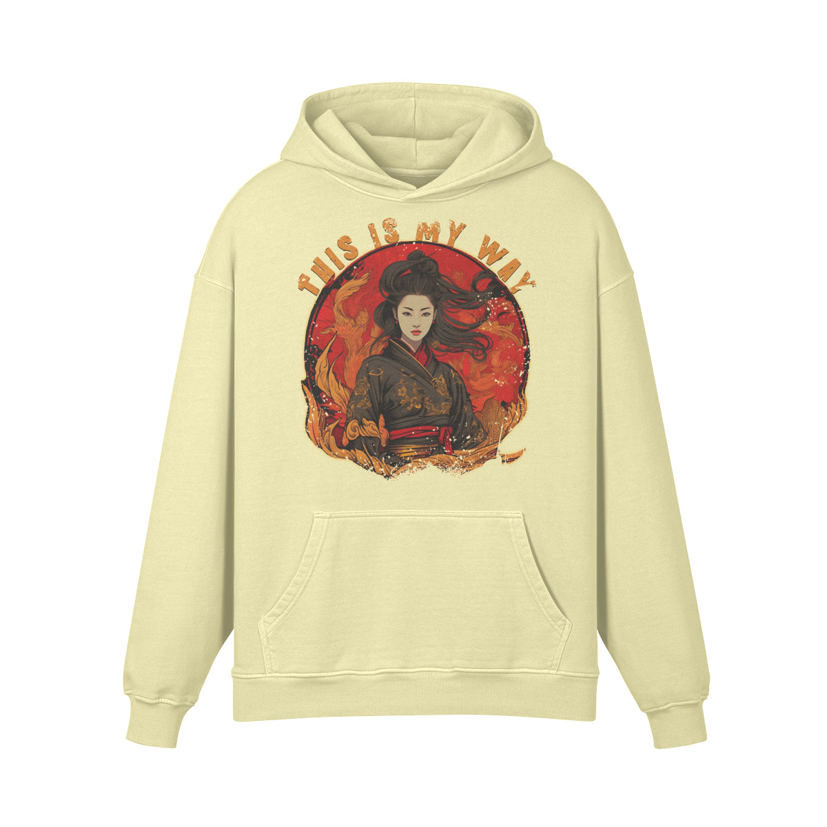 Premium Hoodie washed out look "Geisha" print-ASIA-Shirts