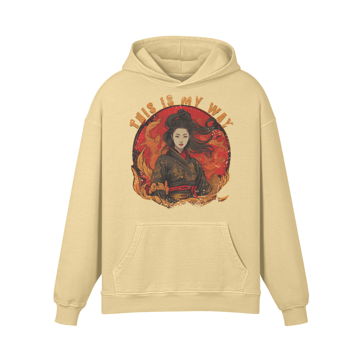 Premium Hoodie washed out look "Geisha" print-ASIA-Shirts