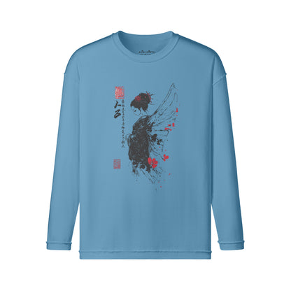 Vintage Langarmshirt im Streetwear look mit Geisha Engel print-ASIA-Shirts