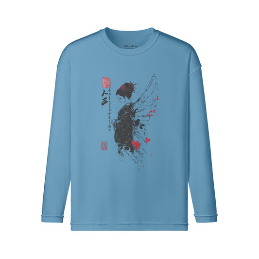 Vintage Langarmshirt im Streetwear look mit Geisha Engel print-ASIA-Shirts ASIA-Shirts
