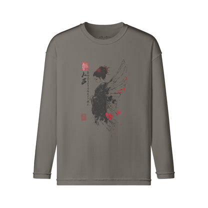 Vintage Langarmshirt im Streetwear look mit Geisha Engel print-ASIA-Shirts
