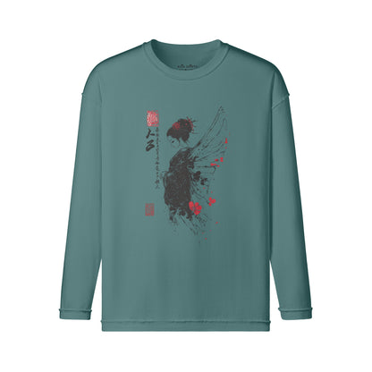 Vintage Langarmshirt im Streetwear look mit Geisha Engel print-ASIA-Shirts