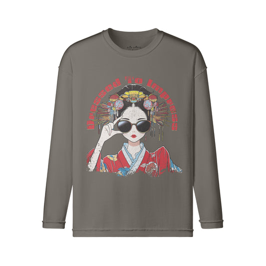 Vintage Langarmshirt im Streetwear look mit Geisha print "Dress to impress"-ASIA-Shirts ASIA-Shirts