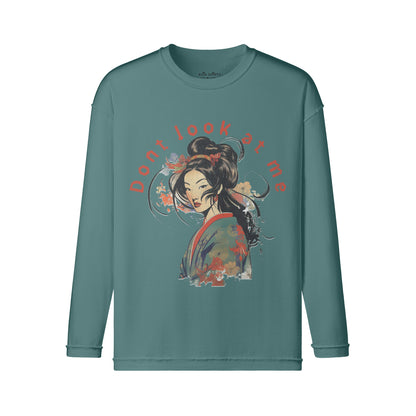 Vintage Langarmshirt im Streetwear look mit Geisha print "Dont look at me"-ASIA-Shirts