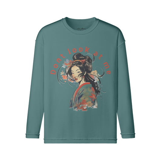 Vintage Langarmshirt im Streetwear look mit Geisha print "Dont look at me"-ASIA-Shirts ASIA-Shirts