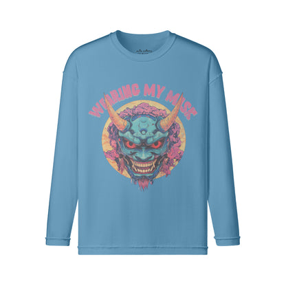 Vintage Langarmshirt im Streetwear look mit Japan Oni Mask print "Wearing my Mask"-ASIA-Shirts