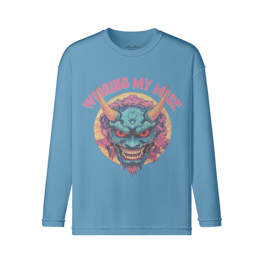 Vintage Langarmshirt im Streetwear look mit Japan Oni Mask print "Wearing my Mask"-ASIA-Shirts ASIA-Shirts