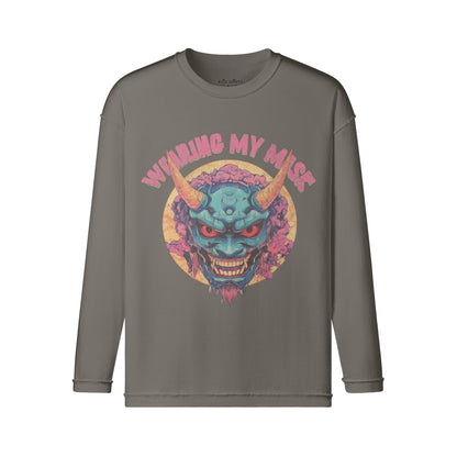 Vintage Langarmshirt im Streetwear look mit Japan Oni Mask print "Wearing my Mask"-ASIA-Shirts