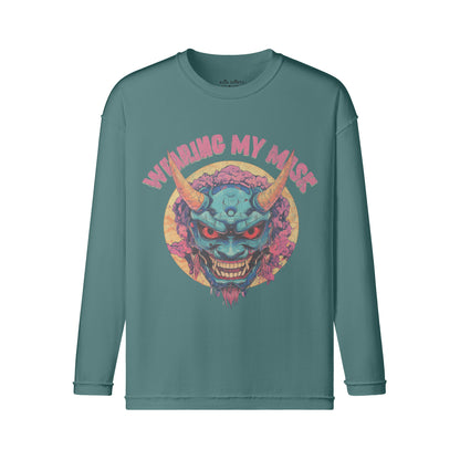 Vintage Langarmshirt im Streetwear look mit Japan Oni Mask print "Wearing my Mask"-ASIA-Shirts