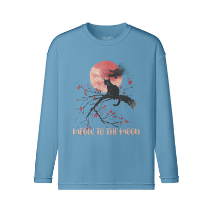 Vintage Langarmshirt im Streetwear look mit Katzen print "Meow to the Moon"-ASIA-Shirts