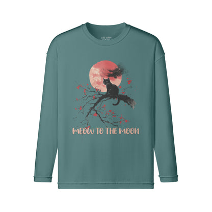 Vintage Langarmshirt im Streetwear look mit Katzen print "Meow to the Moon"-ASIA-Shirts