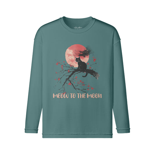 Vintage Langarmshirt im Streetwear look mit Katzen print "Meow to the Moon"-ASIA-Shirts ASIA-Shirts