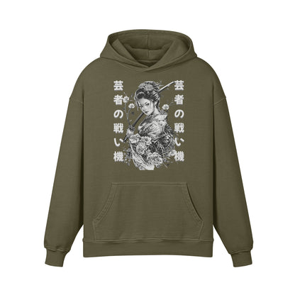 Premium Hoodie washed out look Geisha mit Schwert print-ASIA-Shirts