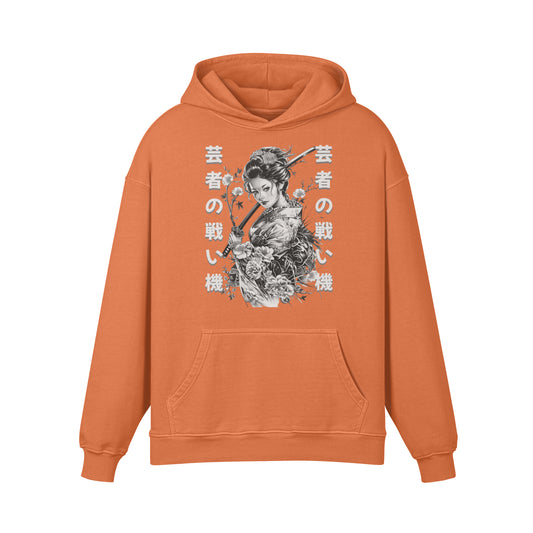 Premium Hoodie washed out look Geisha mit Schwert print-ASIA-Shirts ASIA-Shirts
