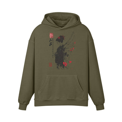 Premium Hoodie washed out look mit "Geisha Engel" print-ASIA-Shirts
