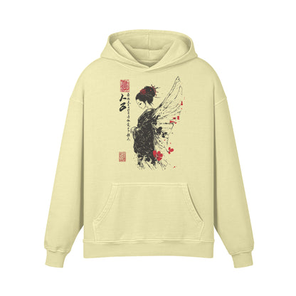 Premium Hoodie washed out look mit "Geisha Engel" print-ASIA-Shirts