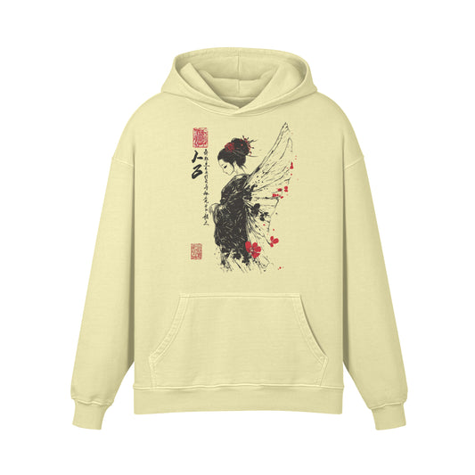 Premium Hoodie washed out look mit "Geisha Engel" print-ASIA-Shirts ASIA-Shirts