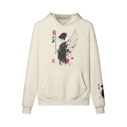 Kuscheliger Hoodie mit tollem Geisha Engel vorder - rückseite - ärmel print-ASIA-Shirts
