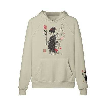 Kuscheliger Hoodie mit tollem Geisha Engel vorder - rückseite - ärmel print-ASIA-Shirts