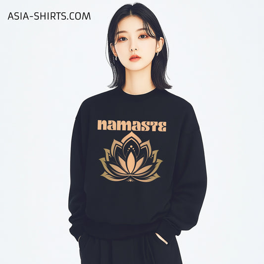 Heavy Oversized Sweatshirt mit Namaste und Lotusblüten print-ASIA-Shirts ASIA-Shirts