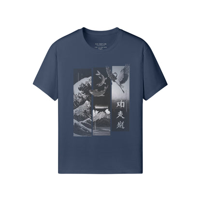 Koi & Crane Dark - Edition T-Shirt – Indigo Blue – Japan Art – Ansicht 3
