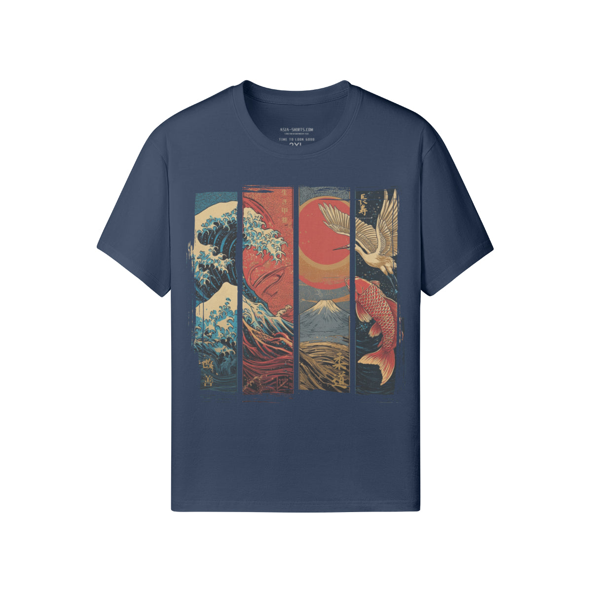 Koi & Crane – Red Sun Edition T-Shirt – Indigo Blue – Japan Art – Ansicht 3