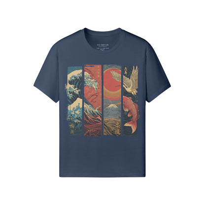 Koi & Crane – Red Sun Edition T-Shirt – Indigo Blue – Japan Art – Ansicht 3