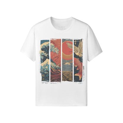 Koi & Crane – Red Sun Edition T-Shirt – Indigo Blue – Japan Art – Ansicht 7