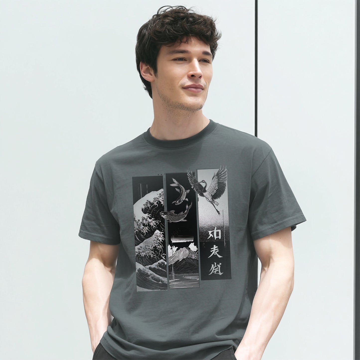 Koi & Crane Dark - Edition T-Shirt – Indigo Blue – Japan Art – Ansicht 4