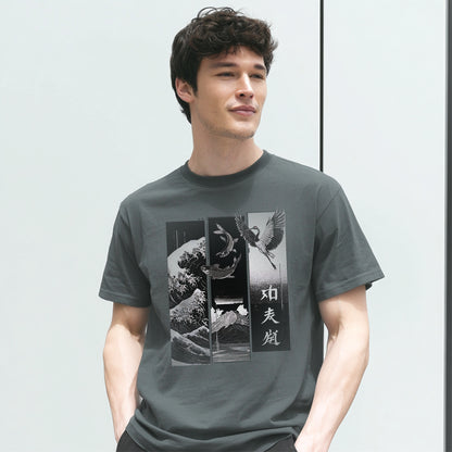 Koi & Crane Dark - Edition T-Shirt – Indigo Blue – Japan Art – Ansicht 4