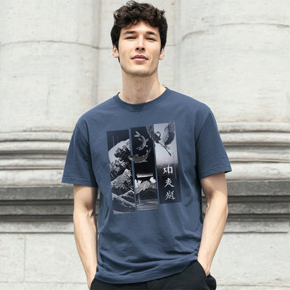 Koi & Crane Dark - Edition T-Shirt – Indigo Blue – Japan Art – Ansicht 2